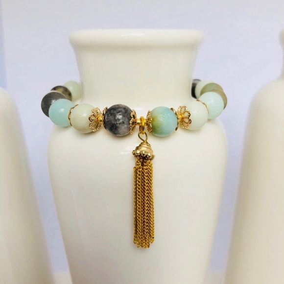 Amazonite Gemstone Blue Beaded Bracelet-1010 - Picture 2 of 5